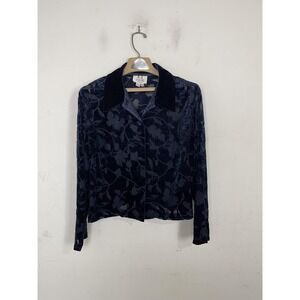 RJ Collection Shirt Womens 16W Burnout Velvet Button Up‎ Sheer Floral Blouse USA